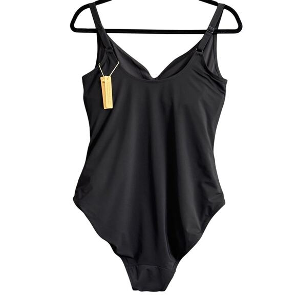 SHAPELLX Large Ribbed Cutout Front Shaping Swimsuit Black One-Piece Tummy CTRL - Picture 3 of 10